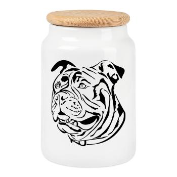 Old English Bulldog Kopf - Keksdose mit Holzdeckel - Weiß - Vorne
