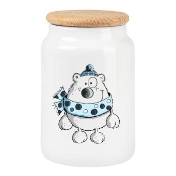 Drôle ours polaire - Hiver - Dessin animé - Boîte à biscuits avec couvercle en bois - blanc - Devant
