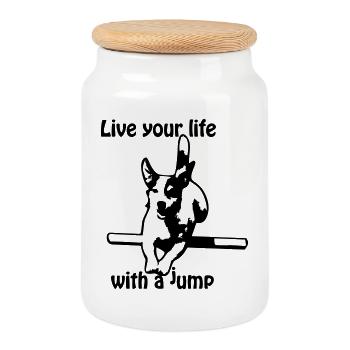 Agility Jack Russel Terrier - Cookie Jar with Wooden Lid - white - Front