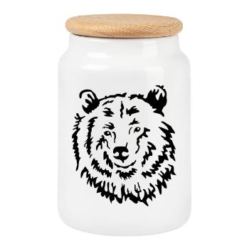 bear - Cookie Jar with Wooden Lid - white - Front