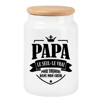 Papa - Fête des Pères - Anniversaire - Bébé - Cookie Jar with Wooden Lid - white - Front
