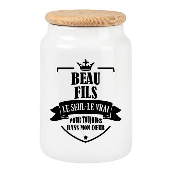 belle-fille / beau-fils / beau fils / belle fille - Boîte à biscuits avec couvercle en bois - blanc - Devant