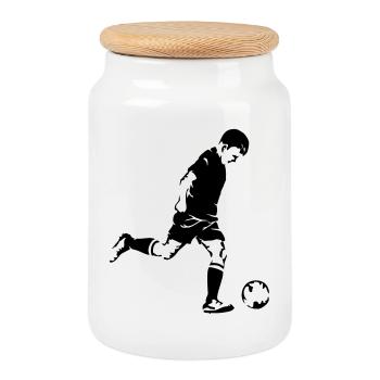 football - Cookie Jar with Wooden Lid - white - Front