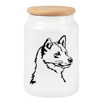 Shiba head - Cookie Jar with Wooden Lid - white - Front