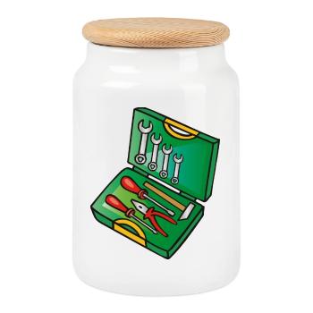 Toolbox | toolbox - Cookie Jar with Wooden Lid - white - Front