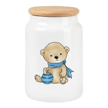 Bear with ball - Cookie Jar with Wooden Lid - white - Front