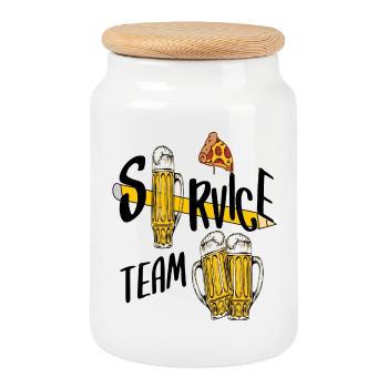 Service team beer - Cookie Jar with Wooden Lid - white - Front