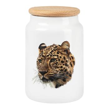 Cheetah head close-up - Cookie Jar with Wooden Lid - white - Front