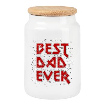 Best Dad Ever metal rock cool saying red father - Cookie Jar with Wooden Lid - white - Front