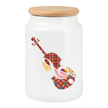 schöne Patchwork Violine mit Violinschlüssel - Keksdose mit Holzdeckel - Weiß - Vorne