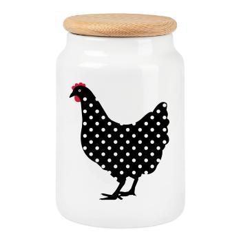 Poulet poule repéré - Boîte à biscuits avec couvercle en bois - blanc - Devant