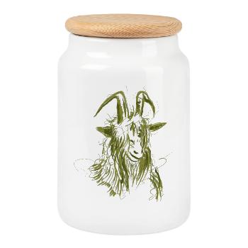 goat (green) - Cookie Jar with Wooden Lid - white - Front