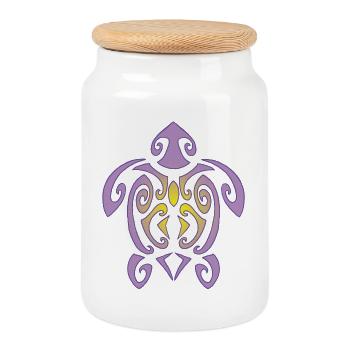 Tortue de Polynésie - Boîte à biscuits avec couvercle en bois - blanc - Devant