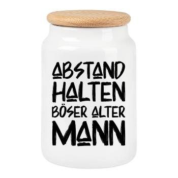 Abstand Halten Böser Alter Mann Lustige Sprüche - Keksdose mit Holzdeckel - Weiß - Vorne