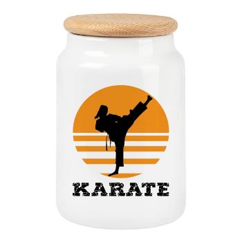 karaté - Boîte à biscuits avec couvercle en bois - blanc - Devant