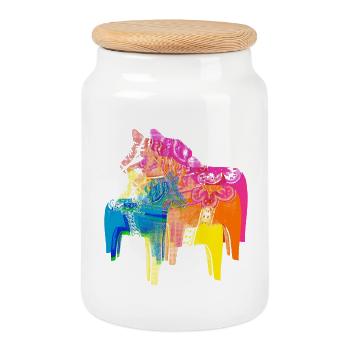 Pop Art Dala Horses Pull de Noël Style Scandi - Boîte à biscuits avec couvercle en bois - blanc - Devant