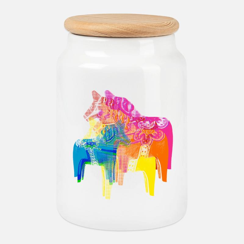 Pop Art Dala Pferde -Weihnachts Pulli Skandi Style - Keksdose mit Holzdeckel - Weiß