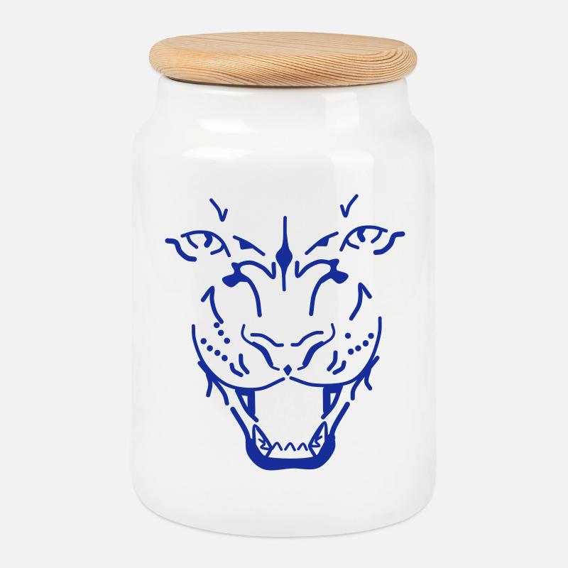 tiger - Cookie Jar with Wooden Lid - white
