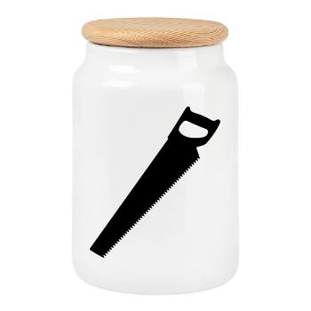 Saw for carpenter or woodworker logo - Cookie Jar with Wooden Lid - white - Front