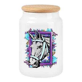 Riding - rider - equestrian sport - horse head - horse - Cookie Jar with Wooden Lid - white - Front
