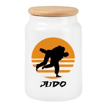 Judo - Boîte à biscuits avec couvercle en bois - blanc - Devant
