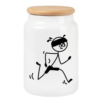 Coureur jeune ou homme avec bandeau - Boîte à biscuits avec couvercle en bois - blanc - Devant