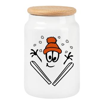 Winter sports ski jumpers - Cookie Jar with Wooden Lid - white - Front