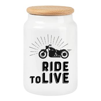 Biker - Cookie Jar with Wooden Lid - white - Front