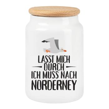 Lasst mich durch ich muss nach Norderney Möwe - Keksdose mit Holzdeckel - Weiß - Vorne