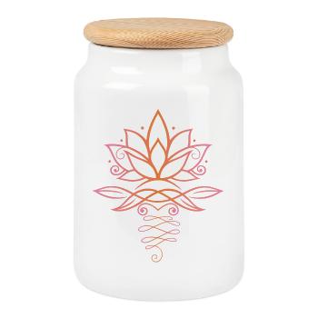 Lotus lotus flower yoga - Cookie Jar with Wooden Lid - white - Front