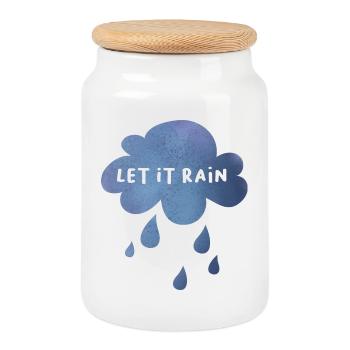 Let it rain cloud rain drop weather moody - Cookie Jar with Wooden Lid - white - Front