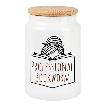 Un ver de bibliothèque professionnel - Boîte à biscuits avec couvercle en bois - blanc - Devant