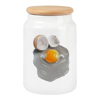 Eierbild im Grau-Abstrakt - Keksdose mit Holzdeckel - Weiß - Vorne