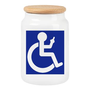 Utilisateur d’un fauteuil roulant levant le majeur # - Boîte à biscuits avec couvercle en bois - blanc - Devant