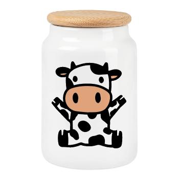 Cow cows - Cookie Jar with Wooden Lid - white - Front