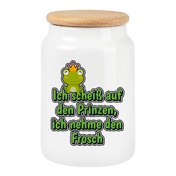 Ich scheiß auf den Prinzen, ich nehme den Frosch - Keksdose mit Holzdeckel - Weiß - Vorne