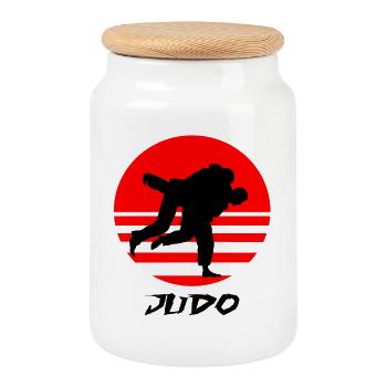 Judo - Boîte à biscuits avec couvercle en bois - blanc - Devant