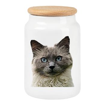 Katze Katzen cat Cats Katzenkopf - Keksdose mit Holzdeckel - Weiß - Vorne