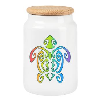 Tortue polynésienne arc-en-ciel - Boîte à biscuits avec couvercle en bois - blanc - Devant