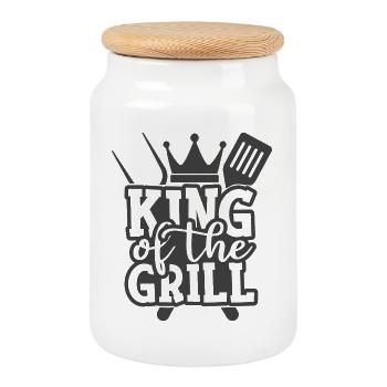 King Of The Grill BBQ Saying Design - Cookie Jar with Wooden Lid - white - Front