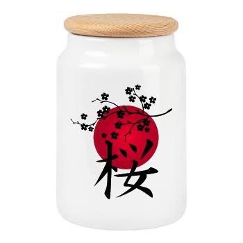 Japanische Kirsche schwarz und rote Sonne - Keksdose mit Holzdeckel - Weiß - Vorne