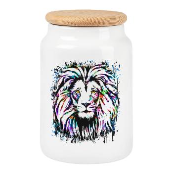 Colorful Lion - Colorful Lion's Head - Cookie Jar with Wooden Lid - white - Front