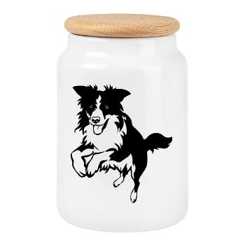 Border Collie - Boîte à biscuits avec couvercle en bois - blanc - Devant