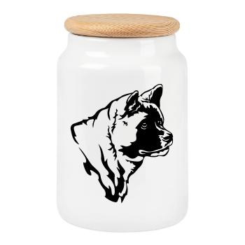 Amériques Akita Tête - Boîte à biscuits avec couvercle en bois - blanc - Devant