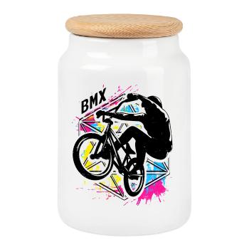 Buntes Bmx | Bmx Fahrrad Farbenfreudig | Bmx Rad - Keksdose mit Holzdeckel - Weiß - Vorne