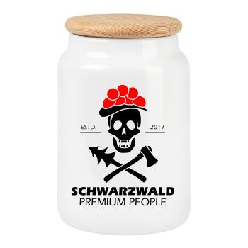 Black Forest Skull Bollenhut - Premium Design - Cookie Jar with Wooden Lid - white - Front