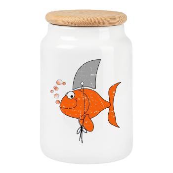 Funny fish - Cookie Jar with Wooden Lid - white - Front
