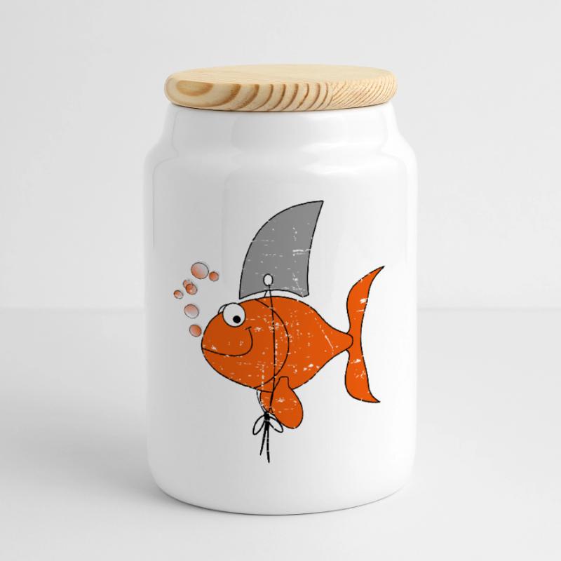 Funny fish Cookie Jar with Wooden Lid