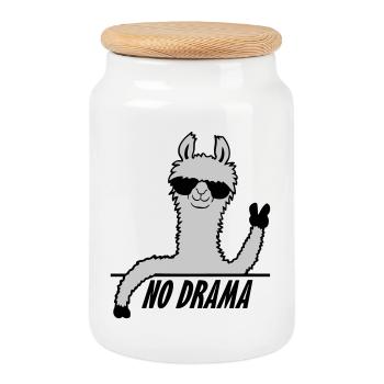 Pas de drame Lama - Boîte à biscuits avec couvercle en bois - blanc - Devant