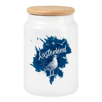 Mer Baltique Amour Mouettes Enfant côtier - Boîte à biscuits avec couvercle en bois - blanc - Devant